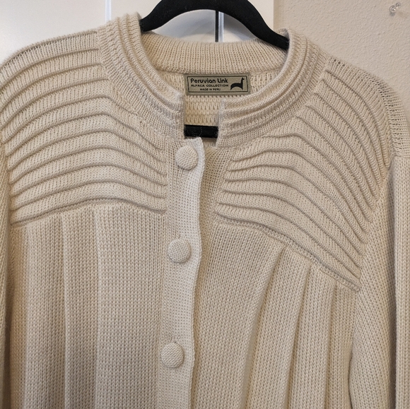Peruvian Link Cream 3 Button Alpaca Wool Cardigan Sweater - Picture 3 of 5